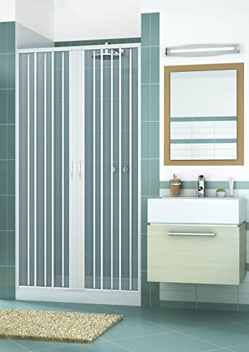 Mampara de ducha extensible de PVC en un lado dos puertas apertura central 100/110 cm