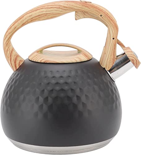 ATAAY Hervidor de té, Hervidor de té silbante de Acero Inoxidable de 3L Hervidor de té silbante Hervidor de té con empuñadura de Estufa Hervidor de té de Granja para Cocina casera (Blanco) (P Negro)