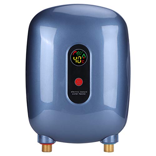 Calentador de Agua Eléctrico Instantáneo, Calentador de Agua Caliente sin Tanque con Pantalla Digital, Termo Eléctrico para Cocina, Baño, 3s Calentamiento Rápido, Azul [Clase Energética a(220 V)