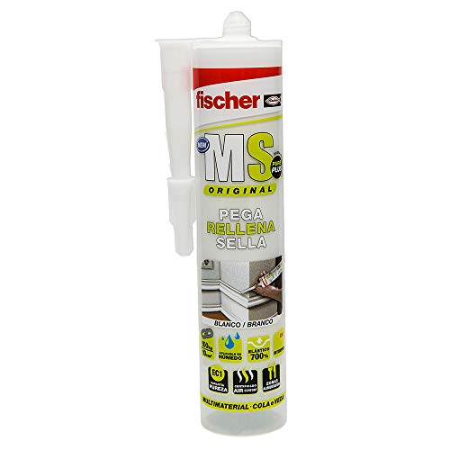fischer | polímero silicona blanco MS PLUS. Sellador adhesivo antimoho para juntas bañera, ventanas, grietas. Pegamento fuerte. (290ml)