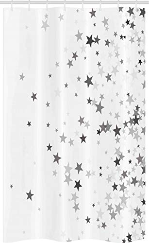 ABAKUHAUS Estrellas Cortina para baño, Gris Estrellas de la celebración, Tela con Estampa Digital Apta Lavadora Incluye Ganchos, 120 x 180 cm, Gris pálido Gris