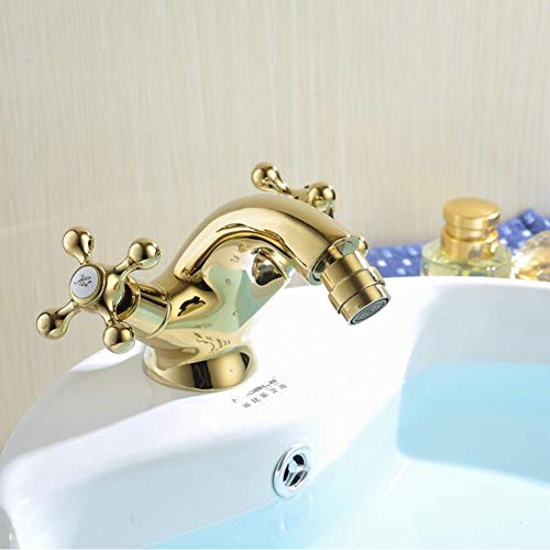 YHSGY Grifos de lavabo Gold Bidet Faucet Cuarto De Baño Con Dos Manijas De Baño Mezclador De Grifo De Bidé De Oro Grifo Caliente Y Frío