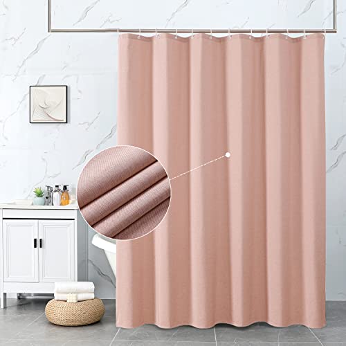 Krismile Cortina de ducha de tela impermeable, resistente al moho y al moho, lavable y antimoho, incluye 12 ganchos para cortinas de baño, 71 x 71 pulgadas, color rosa