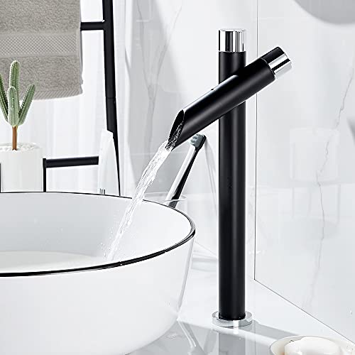 Grifo de baño negro mate para lavabo de cascada monomando lavabo grifo alto diseño moderno de latón (alto).