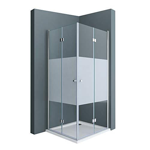 doporro Cabina de ducha esquina diseño Ravenna26 70x100x190cm mampara de ducha de seguridad con franjas de vidrio esmerilado incluye plato de ducha de 4cm en blanco