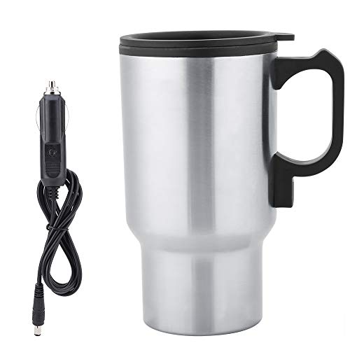 Taza de Calefacción de Acero Inoxidable, 12 V, 450 Ml, Calefacción Eléctrica para Coche, Taza de Café, Leche, Taza, Botella de Agua Caliente, Encendedor de Coche Eléctrico Compacto, Hervidor de Agua,