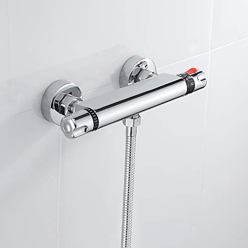 Grifo termostático para ducha con botón de seguridad de 38 °C, cromado (inferior)