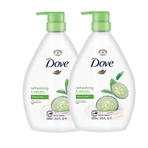 Dove Jabón Corporal Refrescante, con Pepino y Té Verde 1000 ml | Refreshing Cucumber & Green tea | CON BOMBA INTEGRADA | PAQUETE DE 2