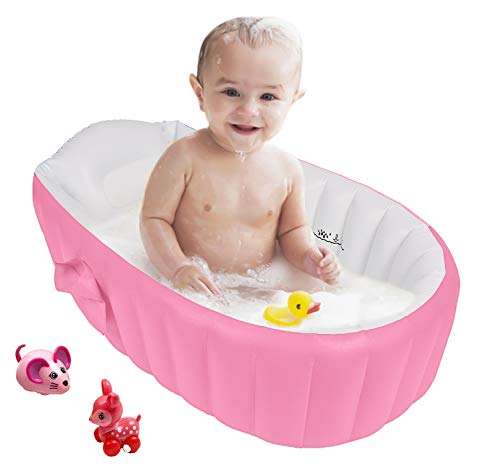 Bañera para Bebe Inflable Plegable de Viaje Ducha Para Niños Recién Nacidos (Rosa)