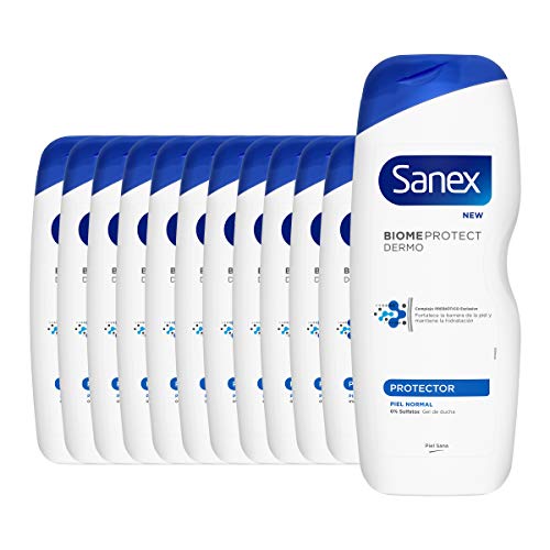 Sanex Biome Protect Dermo Protector, Gel de Ducha o Baño para Pieles Normales - Pack 12 Uds x 600ml