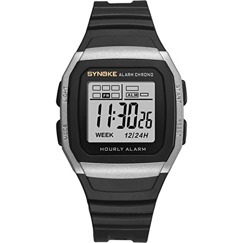 Reloj digital deportivo para hombre, 30 m, resistente al agua, reloj deportivo con alarma, cronómetro, retroiluminación LED, reloj digital, relojes inteligentes para mujeres Android (plata, talla