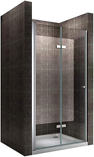 MOG Mampara de ducha puerta plegable rango de ajuste de 76-80cm altura: 195 cm de vidrio transparente templado de seguridad de 6mm – DK822