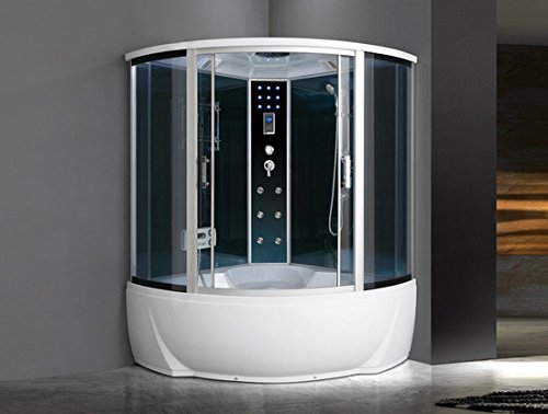 Bagno Italia Cabina de hidromasaje semicircular 150 x 150 cm con bañera Bluetooth, sauna cromoterapia I