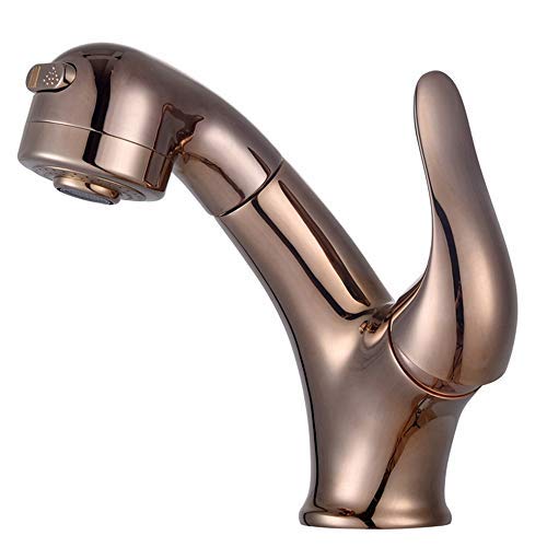 ZJN-JN Grifería de Lavabo De gama alta de cobre caliente y frío Pullable for lavamanos de oro rosa retráctil Champú lavabo grifo Bastante Accesorios para el baño (Color : Rose Gold)