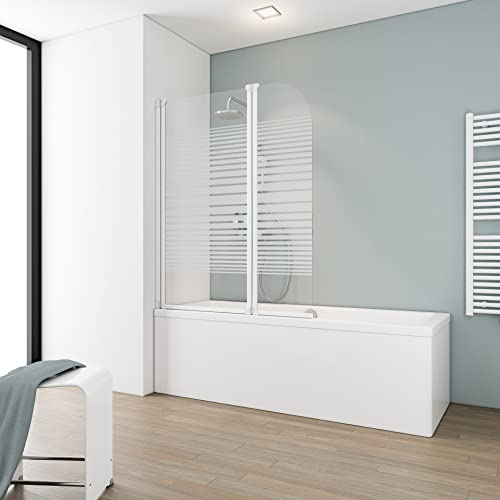 Schulte mampara ducha para bañera 114 x 140 cm, 2 hojas plegables, montaje reversible izquierda derecha, perfil blanco y vidrio con serigrafía, EP1653 04 72