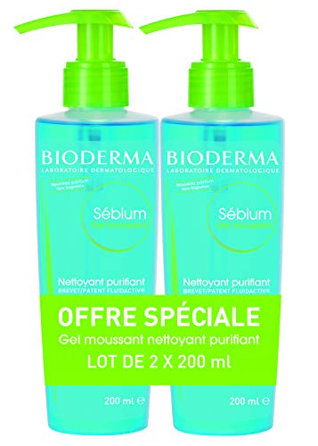 Bioderma - SEBIUM - Gel espumante - Limpia y purifica suavemente - Limita la secreción de sebo - Piel sensible mixta a grasa - Lote de 2 x 200 ml