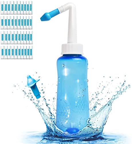 Limpiador Nasal - 300ml lavado nasal botella con 40 paquetes de sal, Lavado Nasal Irrigación Nasal Para Adultos & Niños (40 paquetes)