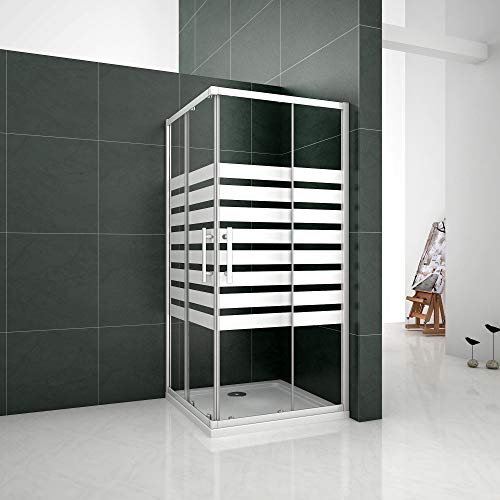 Mampara de ducha Angular 5mm Serigrafiado - 2 Fijas + 2 Correderas，Puertas Correderas 90x90x195cm