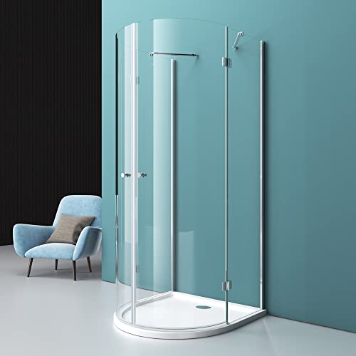 Mai & Mai Mampara de ducha semicircular con 2 puertas correderas 90x90x190cm cabina de ducha de vidrio de seguridad transparente con nano revestimiento y plato de ducha R03K