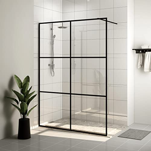 Muro de ducha con cristal transparente ESG 140x195 cm Negro-Color: transparente y negro-Material: ESG (vidrio de seguridad de una sola capa), aluminio