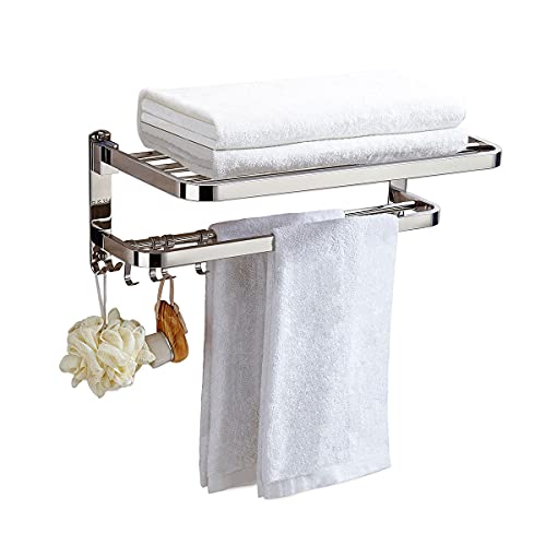 Booxihome Toallero, toallero de acero inoxidable con estante doble para baño, organizador de estante de ducha montado en la pared de 40 cm