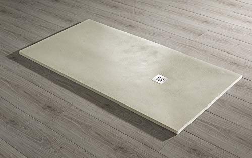 Plato de ducha ultraslim modelo base Beton 80x120 desagüe 38.4 l/min (beige)