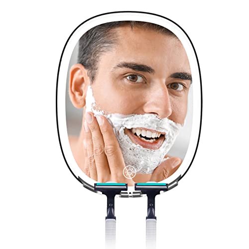 FASCINATE Espejo de Afeitado Espejo de Ducha Antivaho, 3 Colores de Luz Ajustables Espejos para Afeitado Sin Niebla con Soporte para Hojas de Afeitar