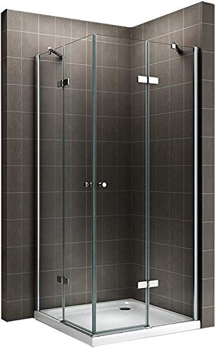 DK 19 - Plato de ducha de esquina (190 cm de altura, cristal transparente, 80 x 80 cm de altura, 190 cm de altura)