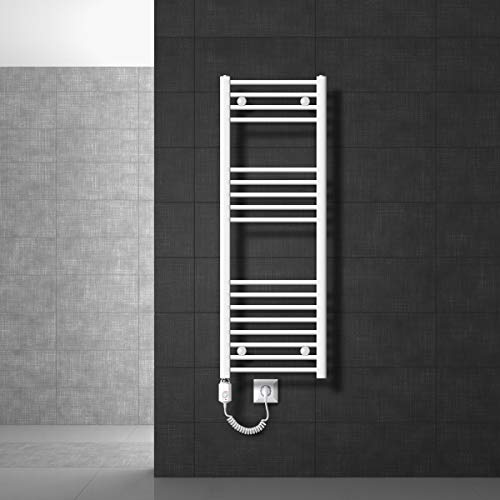 ECD Germany Radiador de baño Eléctrico - 400 x 1200 mm- Blanco - 900W - Diseño plano - Con conexión lateral - Diferentes tamaños y modelos - Secador de toallas electrico - incluido material de montaje