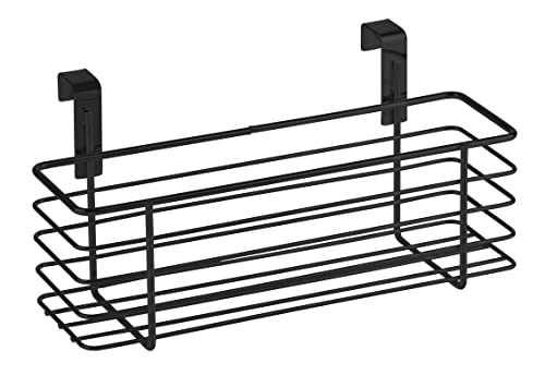 WENKO Cesta colgante delgada, cesta multiusos para colgar en cajón o puerta de armario, apto para cuarto de baño y cocina, sin taladrar, de metal con recubrimiento de polvo, 24 x 11,5 x 10 cm, negro