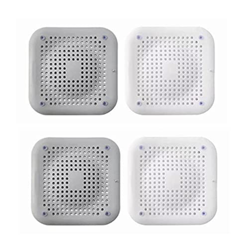4 Piezas colador de Pelo de Silicona con Ventosa para filtros de baño y Cocina, Filtro Plano de protección de Drenaje de Ducha (Cuadrado(2*Blanco+2*Gris))
