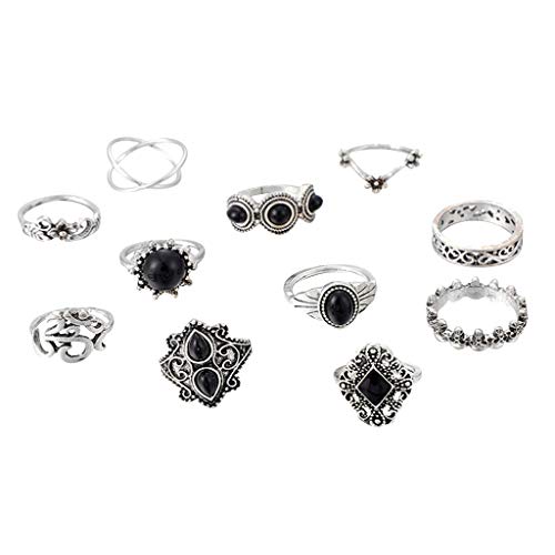 Anillos Vintage Bohemian Women 11pcs / Set Pila de plata por encima de los anillos de nudillos Set Anillos Anillo Nariz Anillos