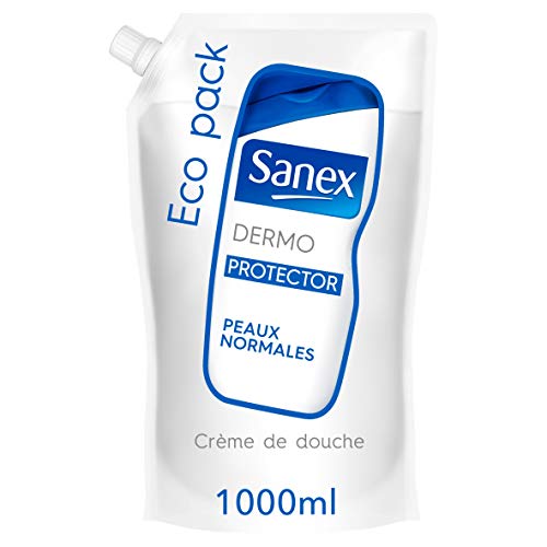Gel de ducha o baño cremoso Sanex Dermo Protector, piel normal, restaura el pH natural Recambio 1000ml Envase Ahorro