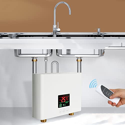 Calentador de Agua instantáneo eléctrico,CEIEVER sistema de agua caliente instantáneo 220V 3000W Mini Termo Eléctrico con Pantalla LCD Calentador de Agua sin Tanque para el cuarto de baño (Blanco)