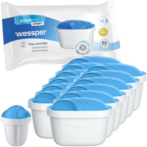 Wessper® AQUAMAX Sport Cartuchos de filtrado de Agua, Compatible con BRITA Maxtra, PearlCo, Dafi Unimax, AmazonBasics (12 Unidades)
