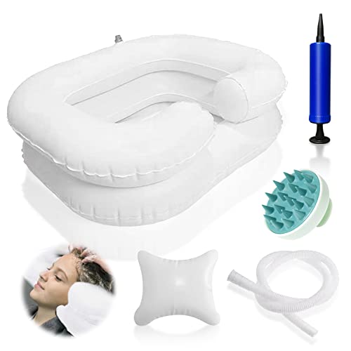 Lavabo de pelo para cama hinchable, con manguera de drenaje de 1 m y almohada, champú para lavar el cabello para camas y lavabos, lavabo portátil para pacientes embarazadas