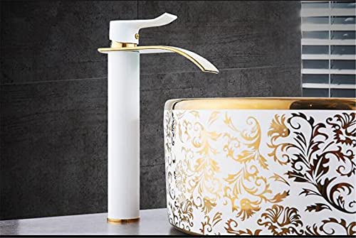 Grifo De Lavabo Grifo De Cascada Dorado Y Blanco Grifo De Baño De Latón Grifo De Lavabo De Baño Grifo Mezclador Grifo De Fregadero Caliente Y Frío white n gold T