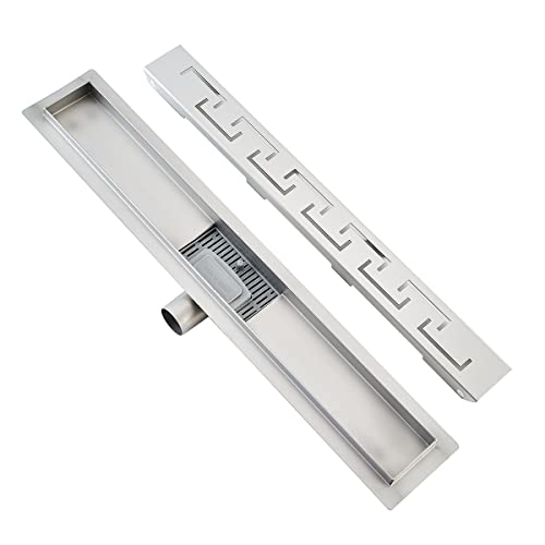 Plumbsys Canal de ducha de acero inoxidable de longitud 60 cm, canal de drenaje para baño, sifón de drenaje de ducha con tope de olor y colador de pelo, extra plano, drenaje rápido