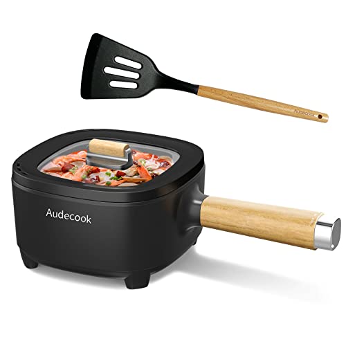 Audecook Olla Eléctrica 2L, Sartén De Cerámica Antiadherente Mejorada De 24 Cm, Sartén Eléctrica Multifunción Para Bistec, Huevo, Ramen, Avena, Sopa (negro, Sin Vaporizador)