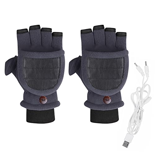 Guantes eléctricos de Invierno Cálido USB Calentamiento eléctrico de Doble Guantes Grandes Guantes de Agarre termostático con Solapa de Medio Dedo Mfj124 (Grey, One Size)