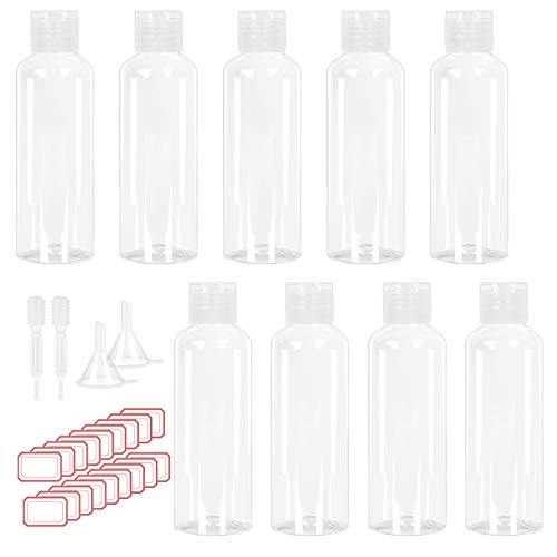 CHIFOOM 14PCS Botella de Vuelo Vacía, Set Botella Cosmética de Viaje/9 Botellas de Plástico/2 Embudos/2 Pipetas de Medición/1 Etiqueta para Llenar Contenedor de Champú/Crema/Cosmética/Camping