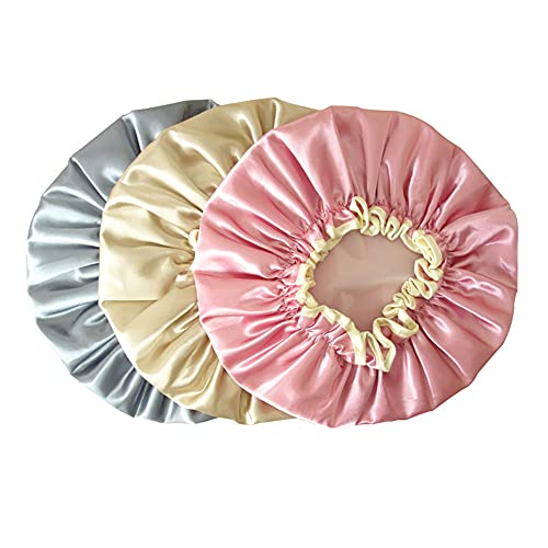 3 gorros de ducha impermeables de doble capa para mujer, reutilizables, para salón, spa, viajes, hotel, ducha, cocina (champán, pasta de frijoles y gris)