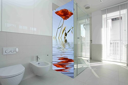 Vinilo para Mamparas baños Amapola en Agua |Varias Medidas 70x185cm | Adhesivo Resistente y de Facil Aplicación | Pegatina Adhesiva Decorativa de Diseño Elegante|