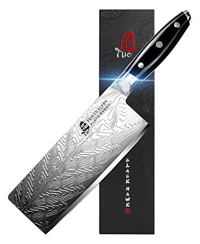 TUO Vegetable Meat Cleaver Knife - 7 inch Chinese Chef's Knife High Carbon Stainless Steel - Kitchen Knife with G10 Full Tang Handle - Black Hawk-S Japanese Cleaver Knives Including Gift Box