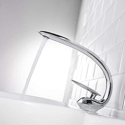 Detazhi Creativo Moderno baño Completo Lavabo de Cobre Curvado diseño del Grifo Agua Caliente y fría Acondicionado Elegante Minimalista Orificio de Grifo de Agua (Color: Metálico) (Color : Chrome)