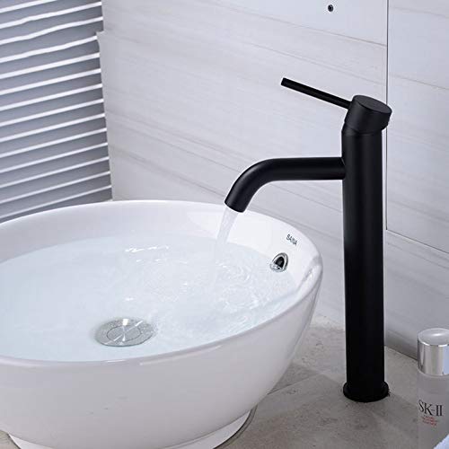 YHSGY Grifos De Lavabo Mezclador De Lavabo De Cobre Lacado Negro Individual Mezclador De Lavabo Sobre Encimera De Alto Y Caliente Cuerpo Frío