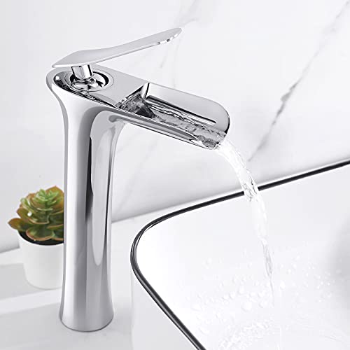 Vketo Grifo de baño con cascada para lavabo, grifo de baño, cromado