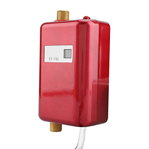 Calentador de agua sin tanque eléctrico, 220V 3800W Mini calentador de agua instantáneo con sensor de temperatura integrado Botón táctil para baño Ducha/Cocina(rojo)