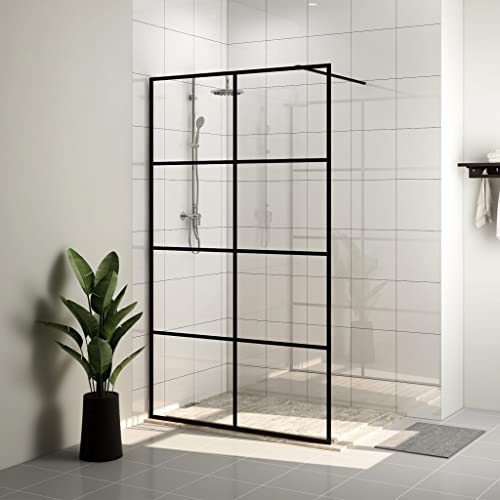 Muro de ducha con cristal transparente ESG 140x195 cm Negro-Color: transparente y negro-Material: ESG (vidrio de seguridad de una sola capa), aluminio