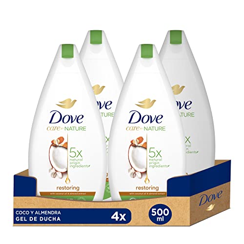 Dove Gel de Ducha Restaurador con Aceite de Coco y Extracto de Almendras para Todo Tipo de Pieles, 500 ml, 4 Unidades
